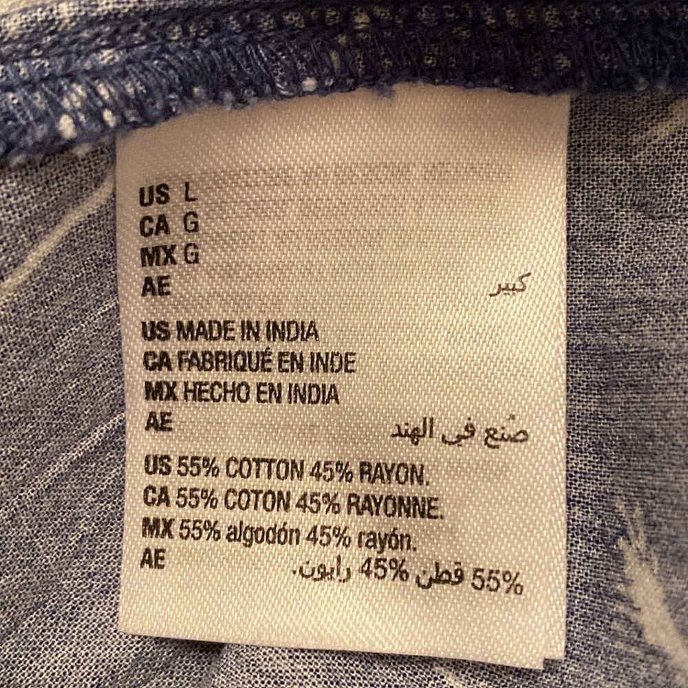 Style & Co Blue White Palm Tree Print SZ L Boho Casual Chic Beachy Summer Top - Picture 10 of 13